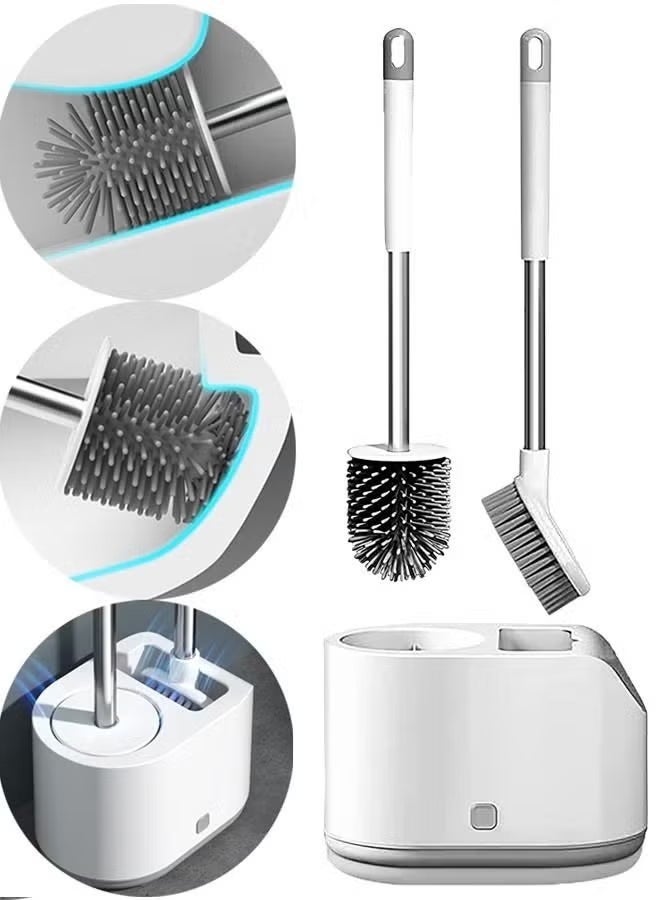 Rock Pow Silicone Toilet Brush and Holder with Bristle Scrubbers Set for Cleaning Bathroom Rust Free Non Slip Long Handled Toilet Brush - Image 1